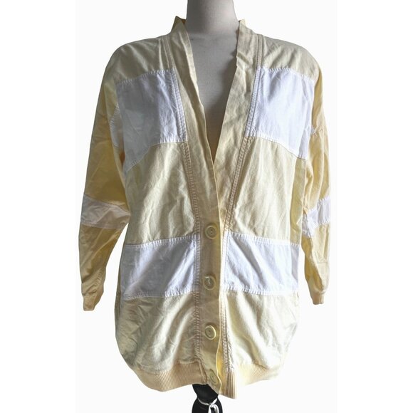 Take Off Vintage Cotton Yellow and White Cardigan Blazer Sz Small Womens Colorbl - Picture 6 of 11